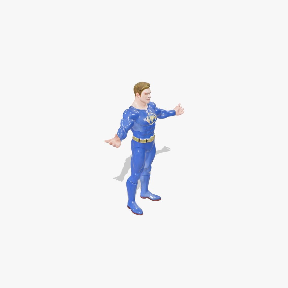 Superhero Male Character in Blue Suit Rigged and Animated
